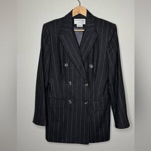 Jaeger Women's Double‑Breasted Pinstripe Wool‑Cashmere Blazer 10/12‎ Dark Grey